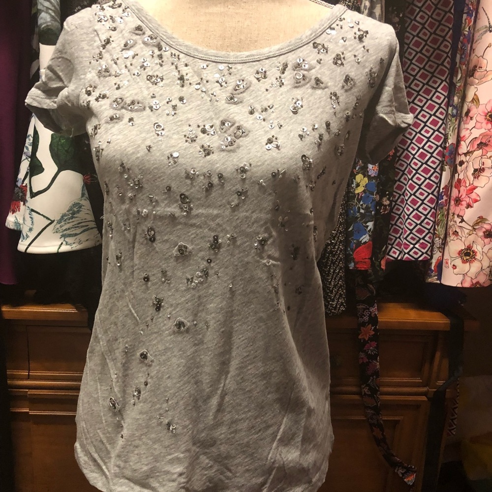 Jcrew waterfall sequined tee grey Medium NWT